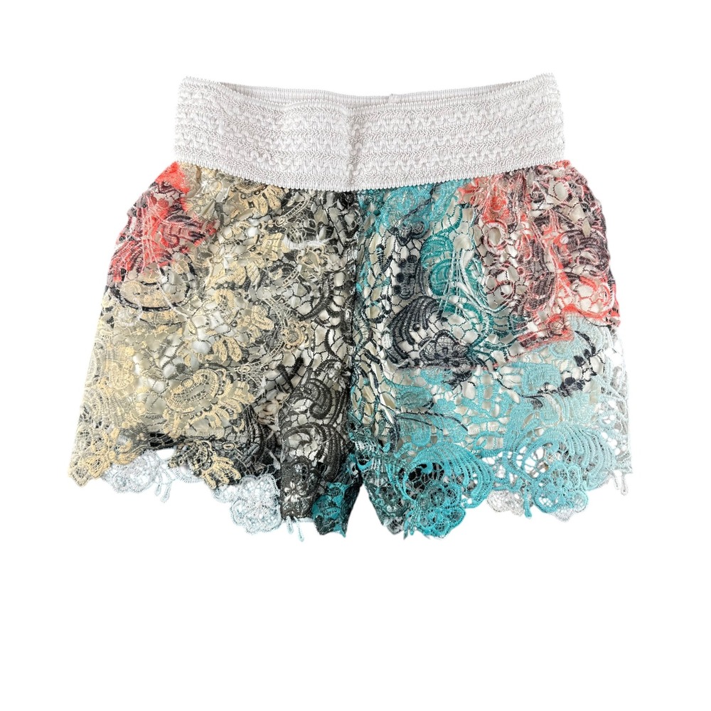 Universal Fashion Floral Lace Shorts Multicolor Patchwork Boho Smocked XL